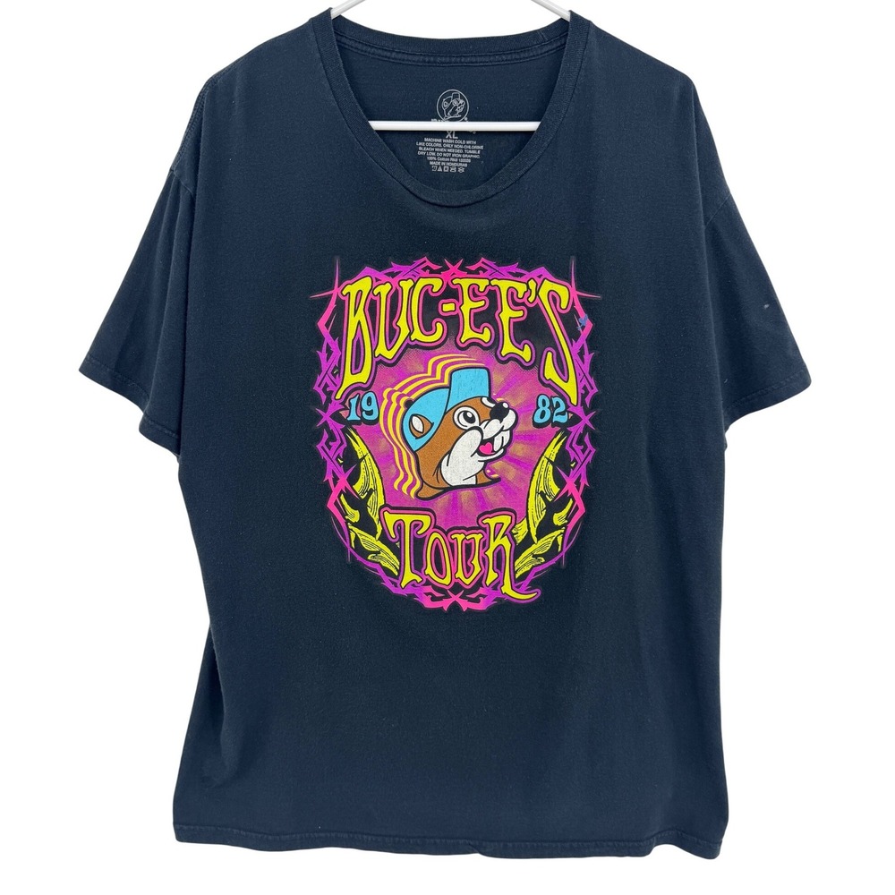 Buc-ee's Tour 1982-2021 Graphic T-Shirt XL Black‎ Neon Concert Style Tee Cotton